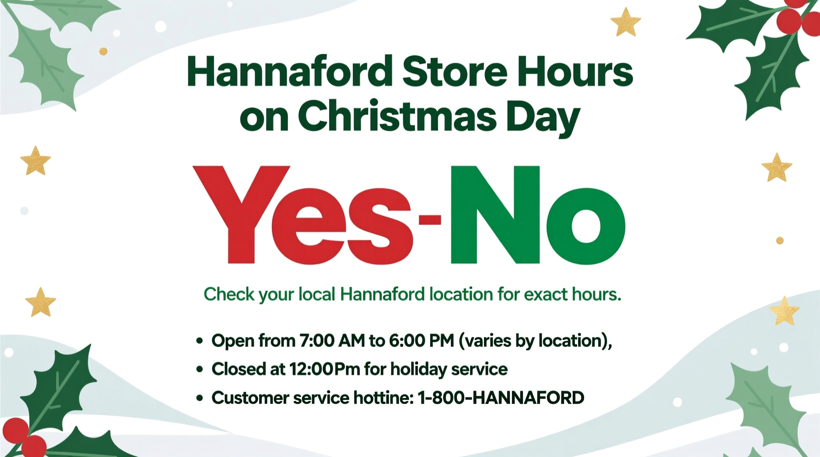 is hannaford open on christmas