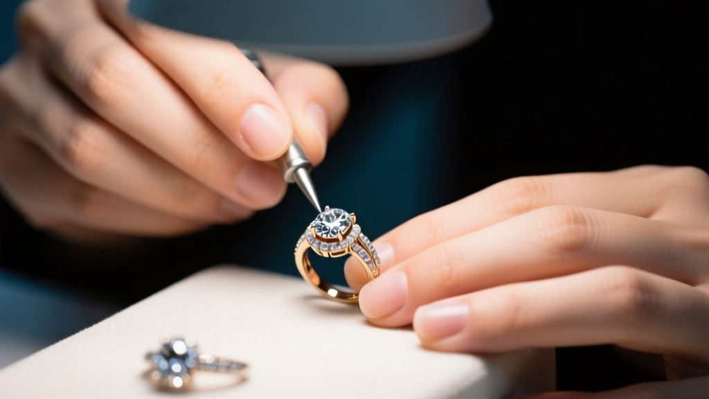 Close-up of a jeweler's hands using crimping pliers to secure a 2x2mm sterling silver crimp bead on a .019-inch beading wire