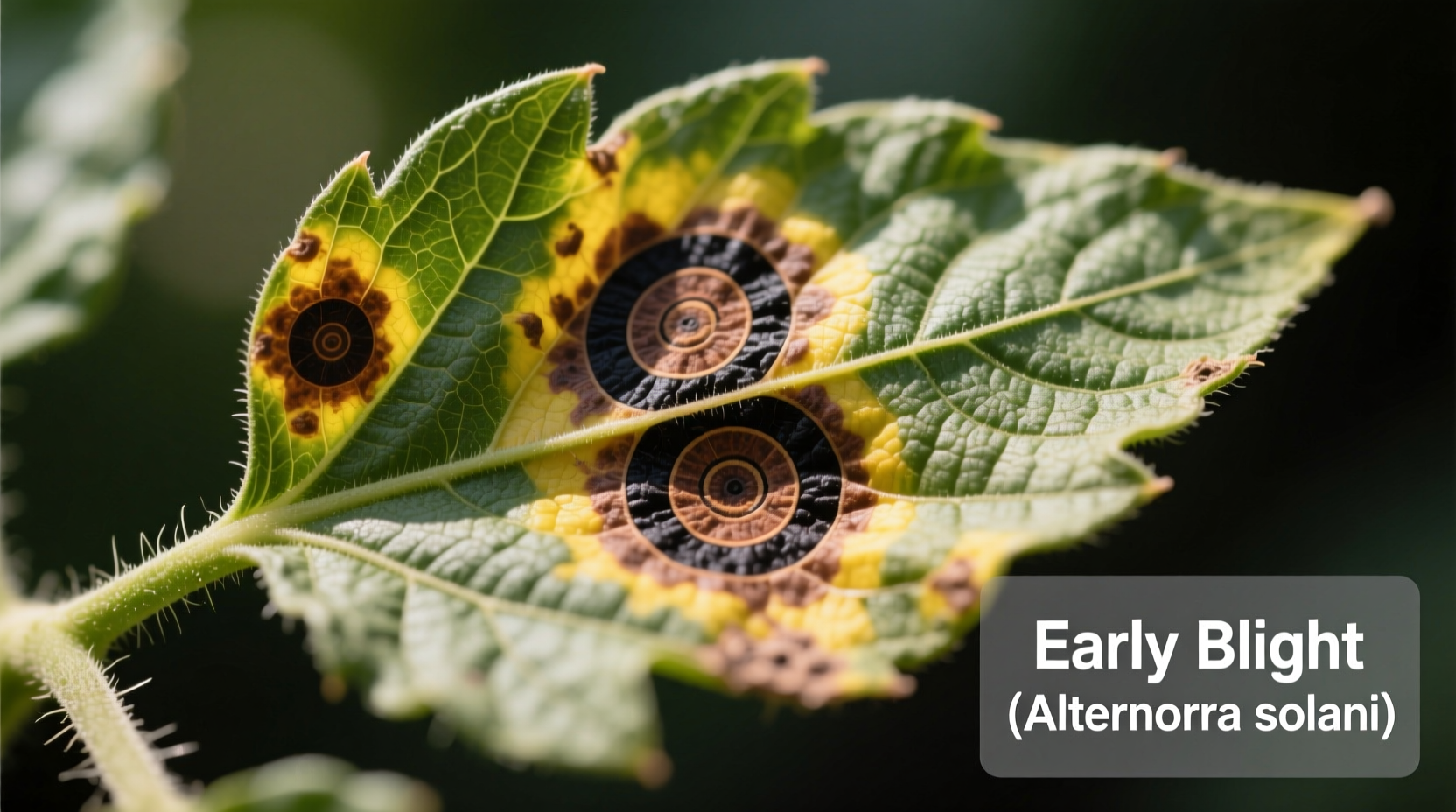 Close-up of tomato leaf showing early blight target spots