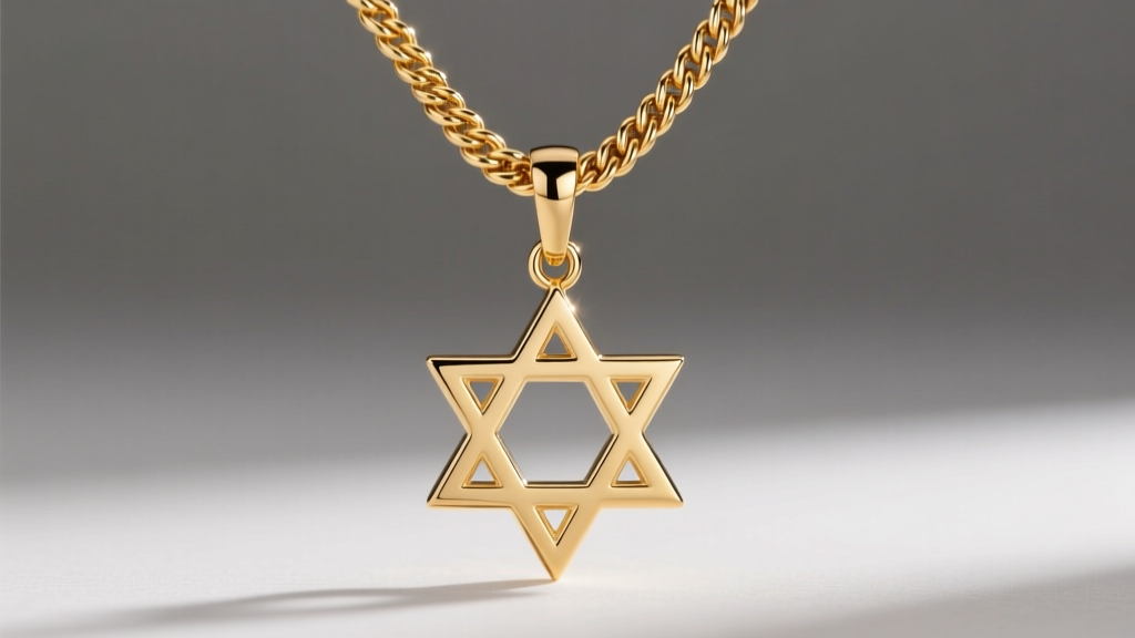 Heavy 14k gold rope chain with lobster clasp holding a solid Star of David pendant, photographed against a neutral grey backdrop