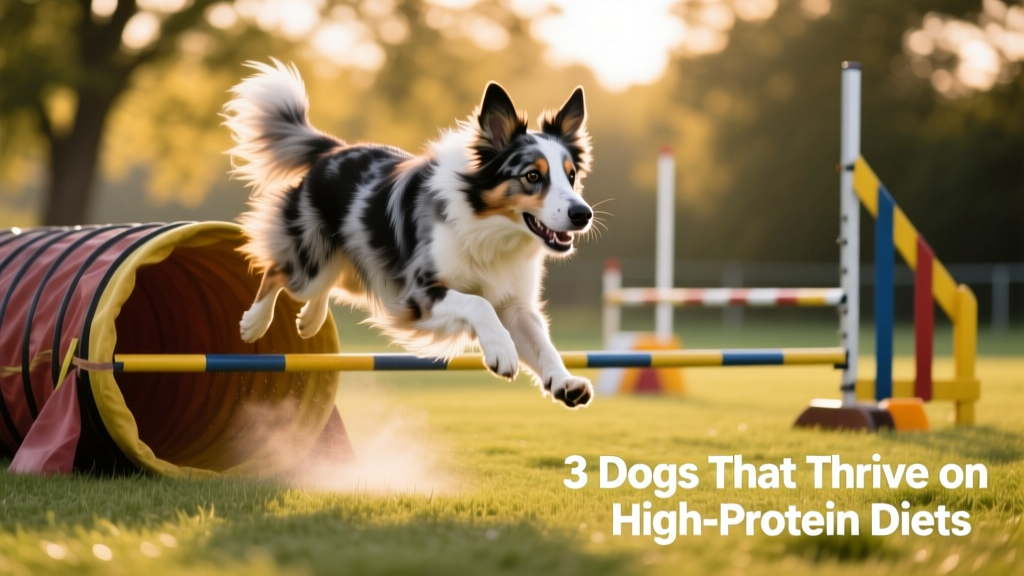 A working dog mid-stride during agility training