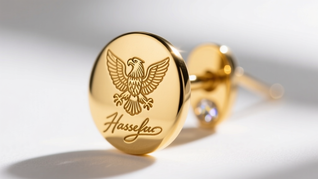 Macro shot of a 14k Mexican gold earring post showing the stamped eagle hallmark, maker