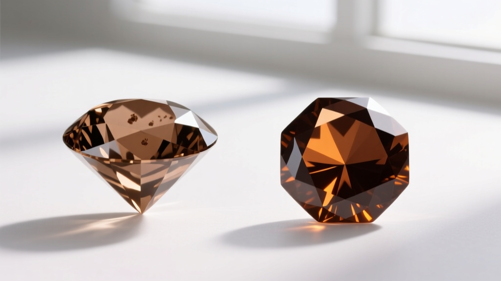 Side-by-side comparison of a generic brown diamond and a certified Le Vian chocolate diamond showing color saturation differences