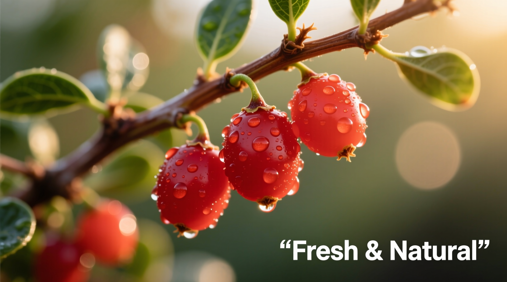 Fresh goji berries on vine with close-up detail