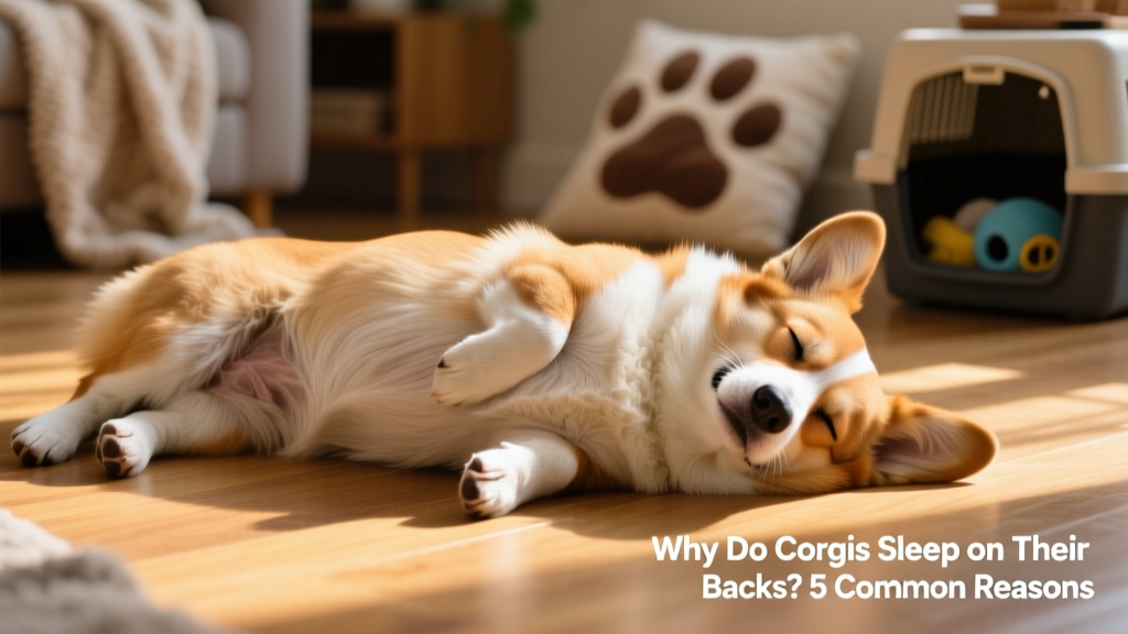 Close-up of a Corgi’s belly showing soft fur and relaxed muscles while sleeping on its back