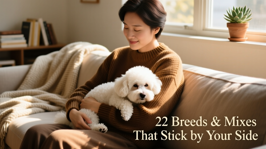 A calm Maltipoo nestled in its owner's arms on a cozy couch, both relaxed and content