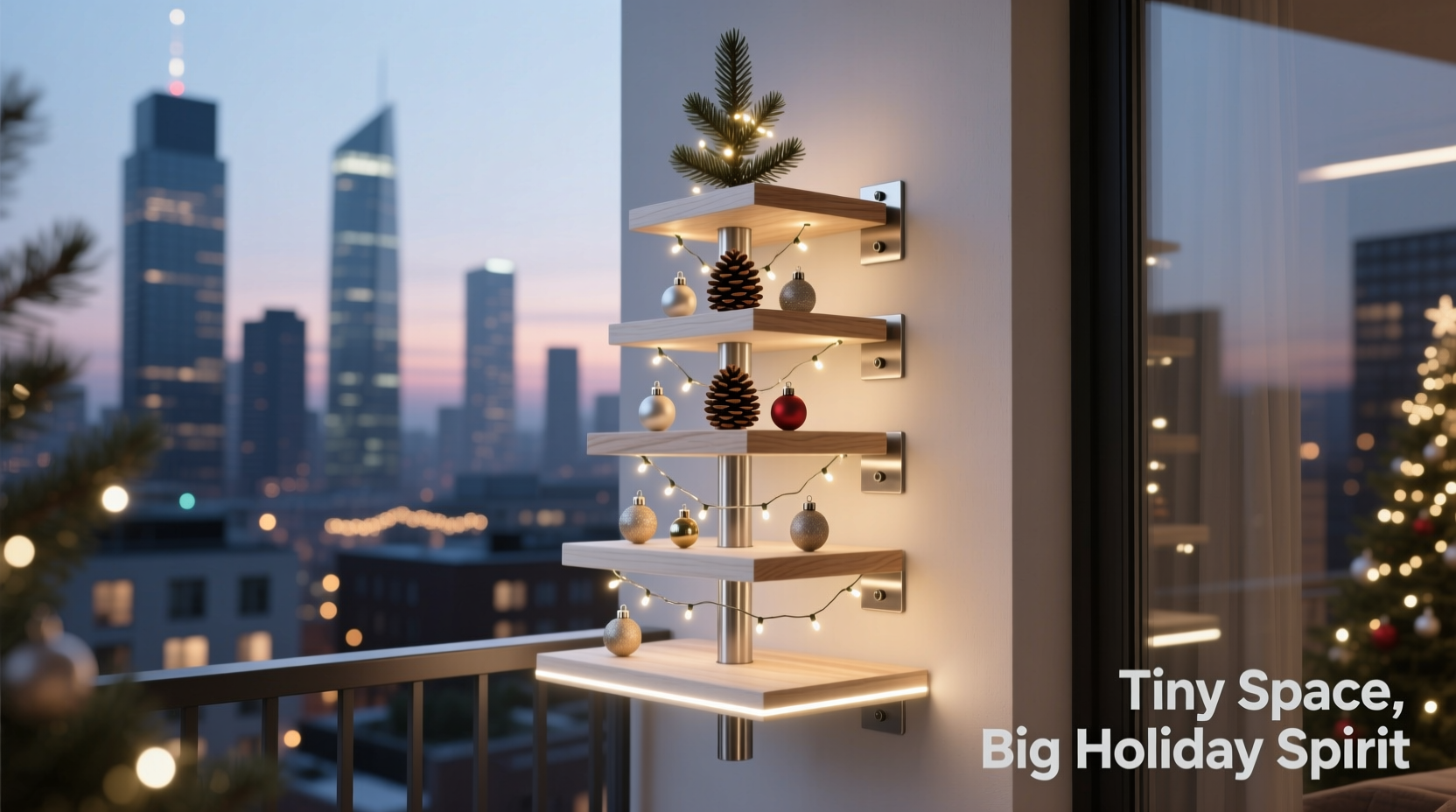how to build a floating shelf christmas tree for tiny urban balconies