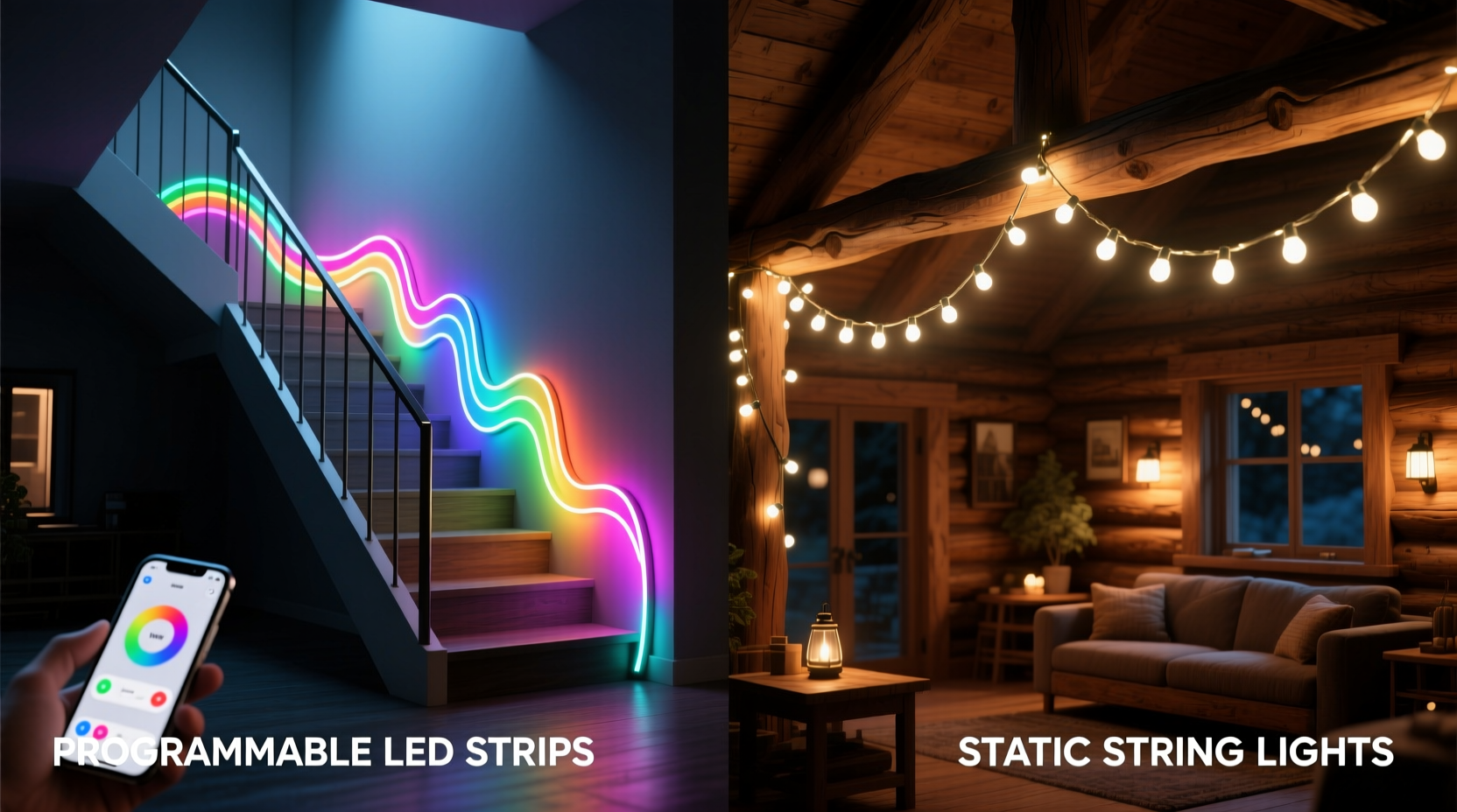 programmable led strips vs static string lights which offers more creative control