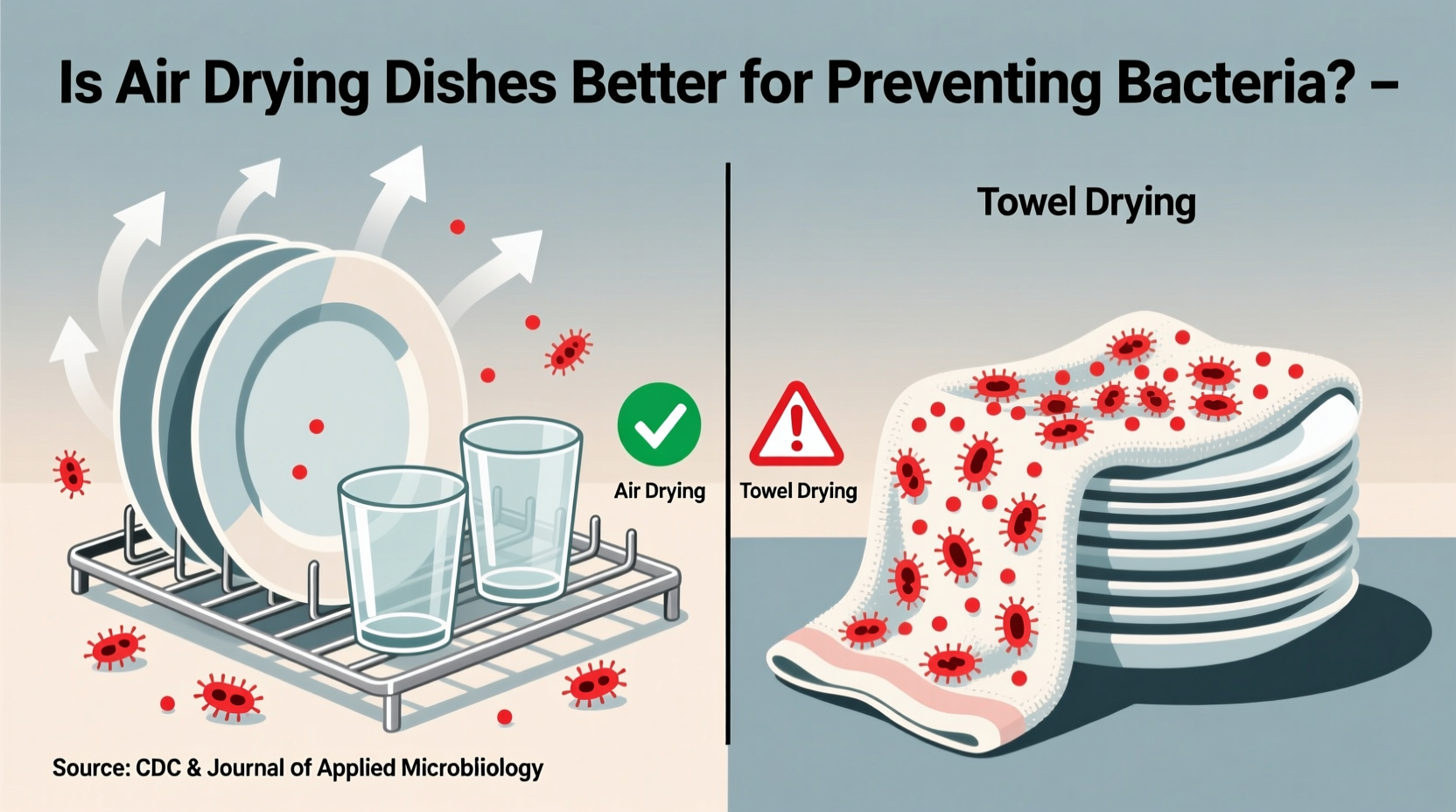 is air drying dishes better than towel drying for preventing bacteria