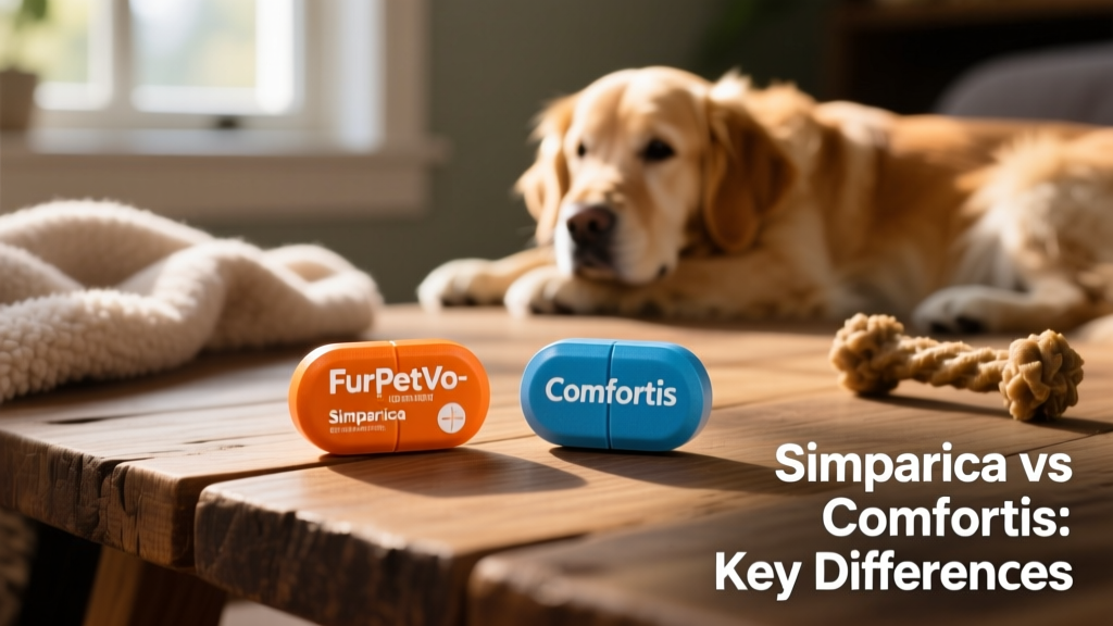 Packaging of FurPetVo-branded Simparica and Comfortis tablets side by side