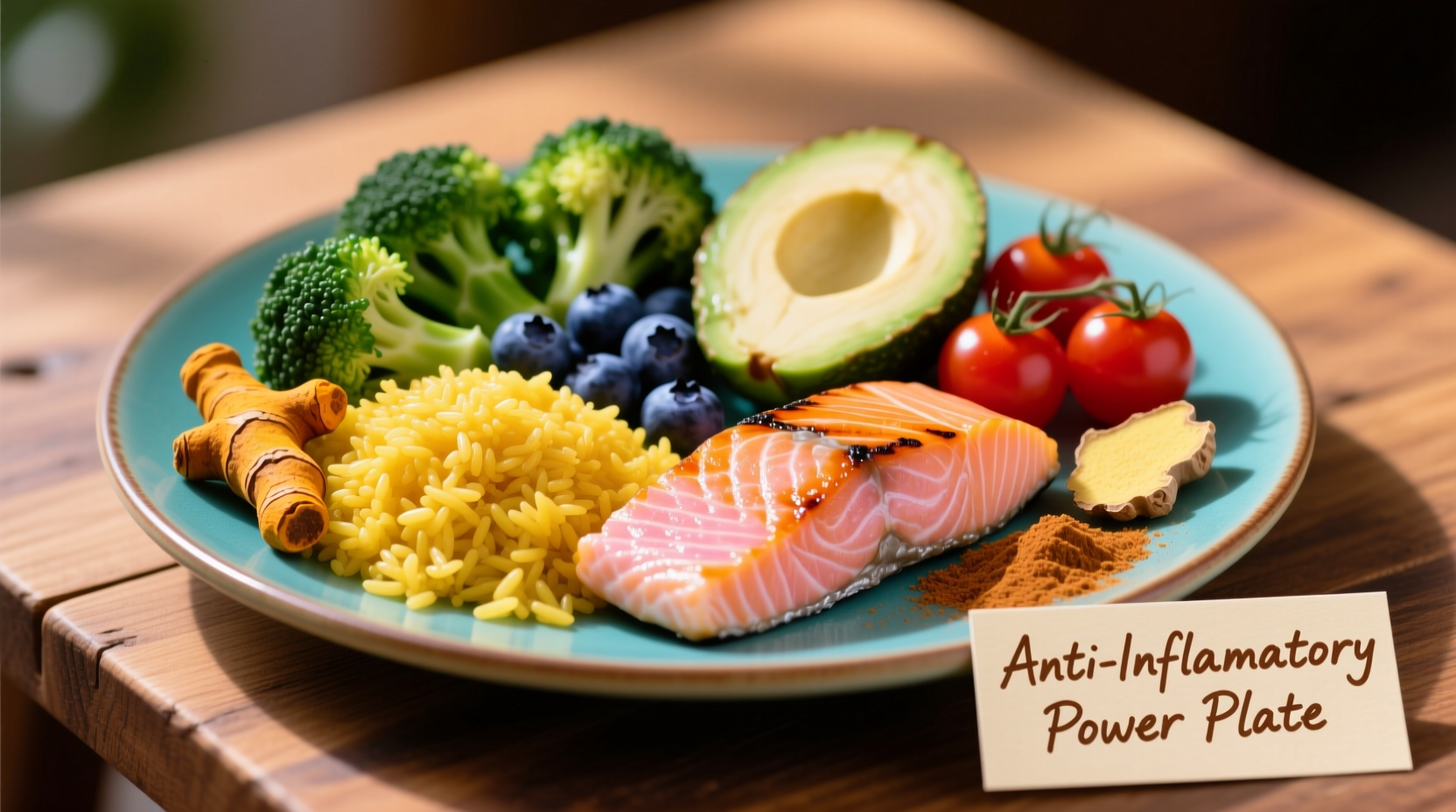 Colorful plate of anti-inflammatory foods for arthritis