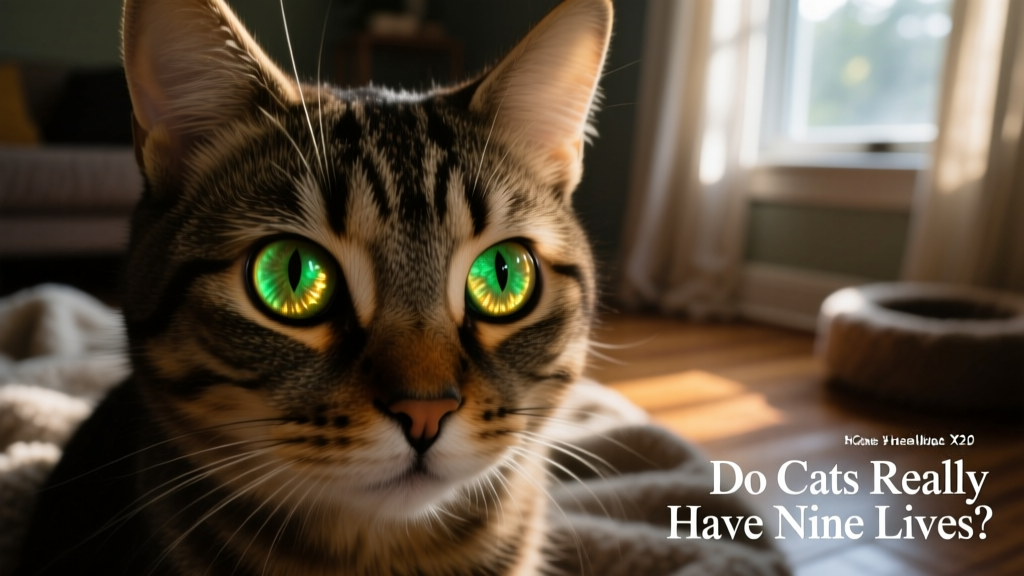 Close-up of a cat’s glowing eyes in dim light, highlighting the tapetum lucidum reflection