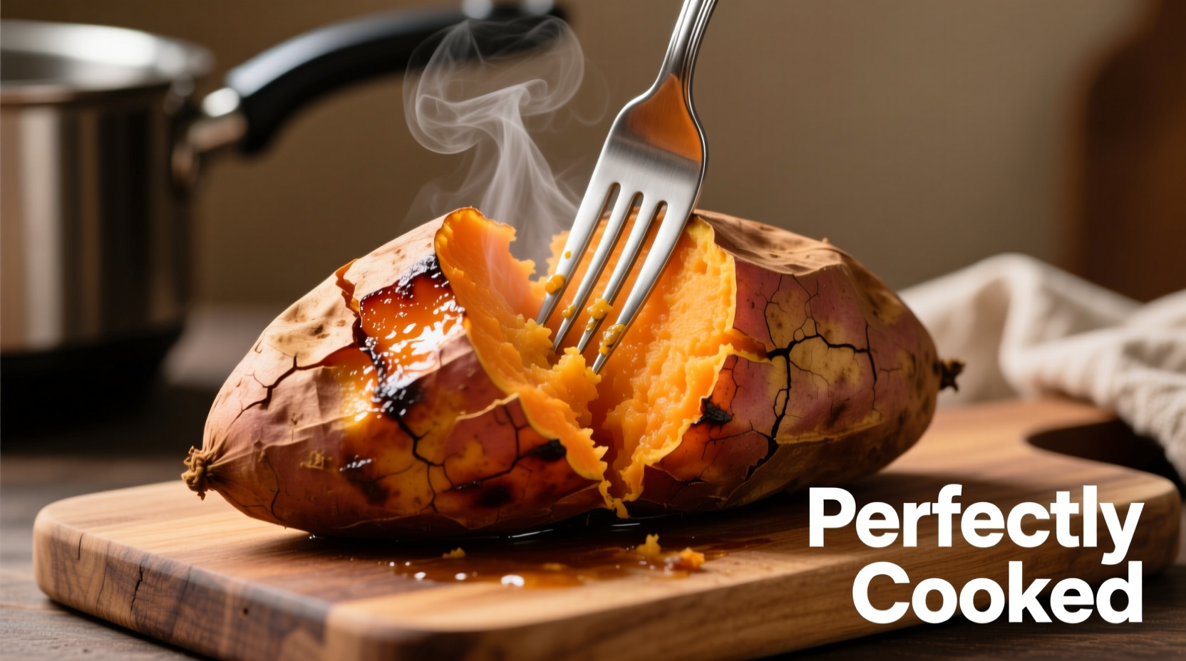 Perfectly cooked instant pot sweet potatoes with fork