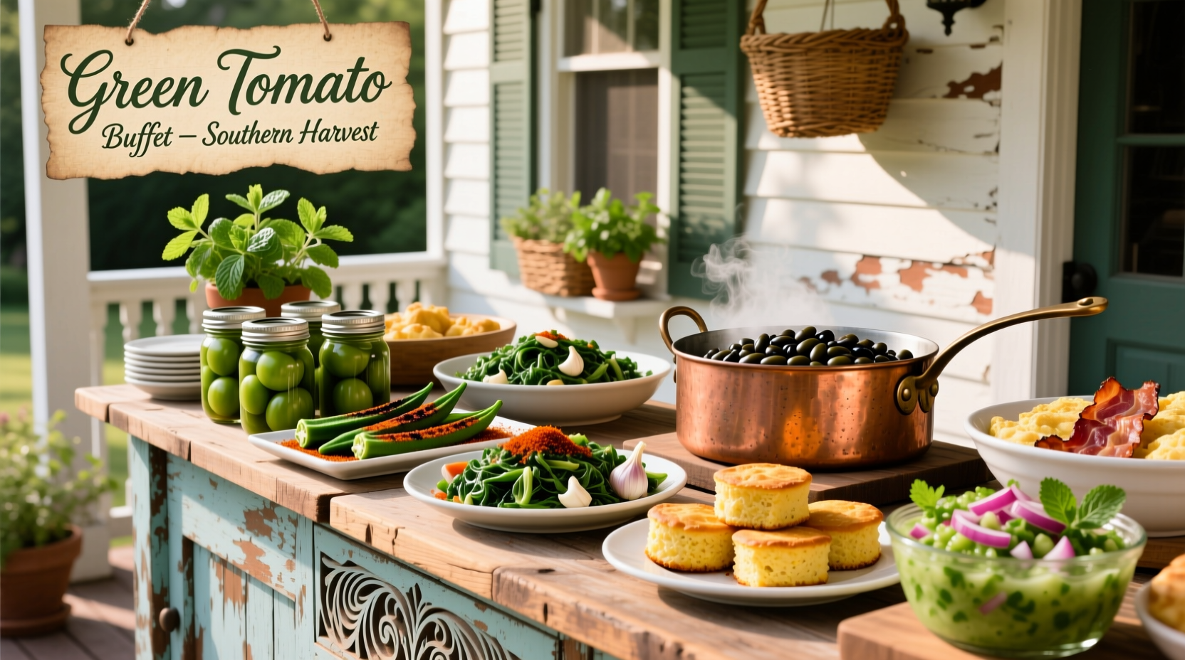 Green Tomato Buffet serving station with fresh Southern dishes
