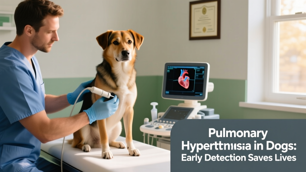 Veterinarian performing an echocardiogram on a calm, seated dog