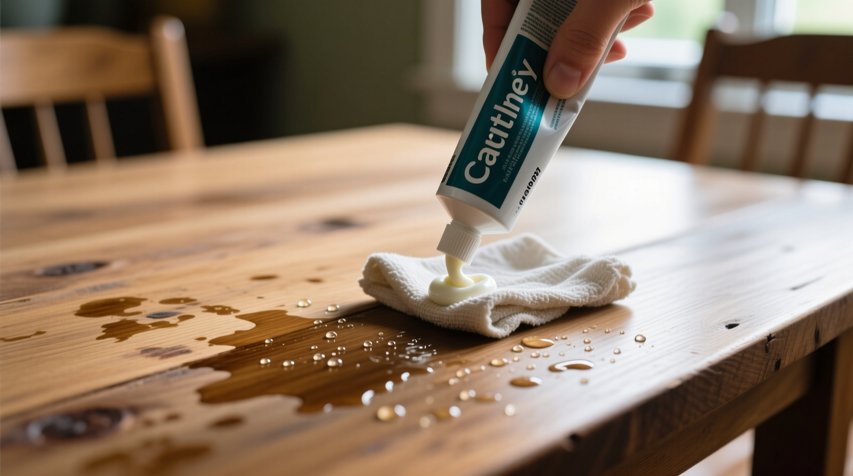 toothpaste combats water marks on wooden furniture