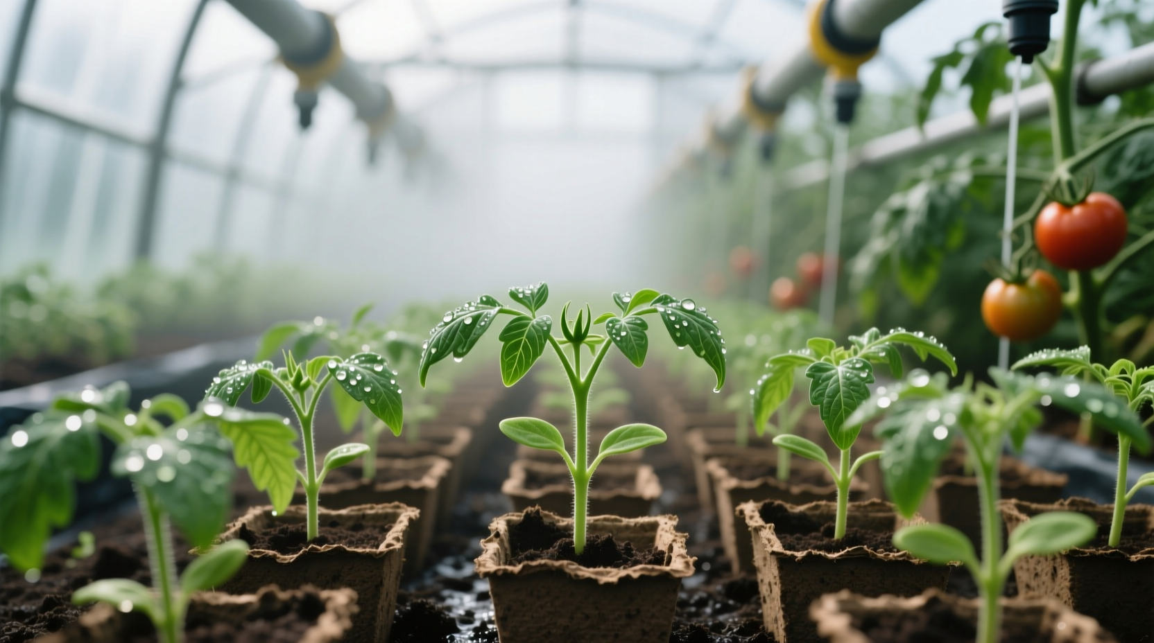 Hybrid tomato seedlings in greenhouse