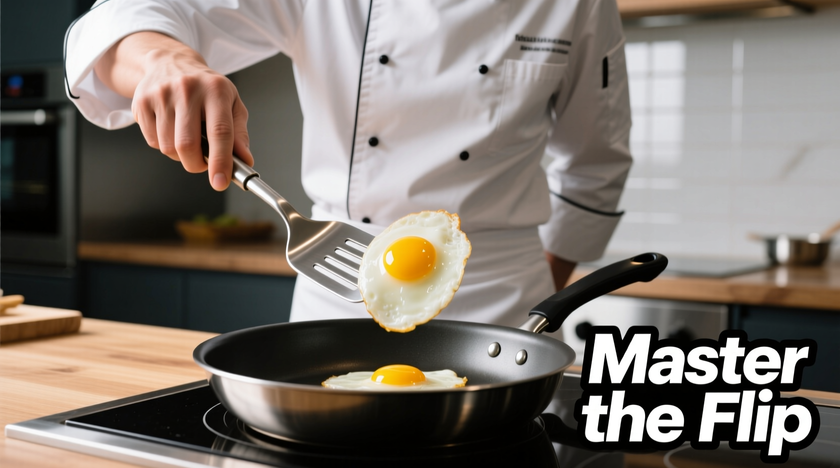 Chef demonstrating proper egg flipping technique with spatula