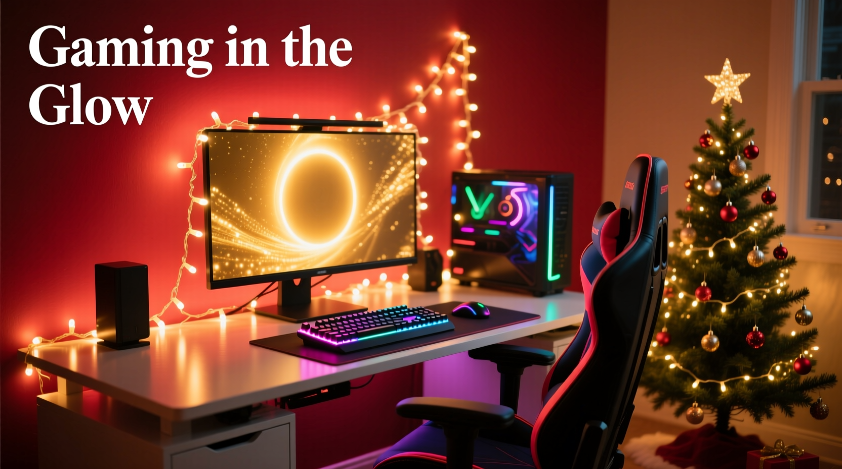 how to use christmas lights to backlight gaming setup for festive vibes