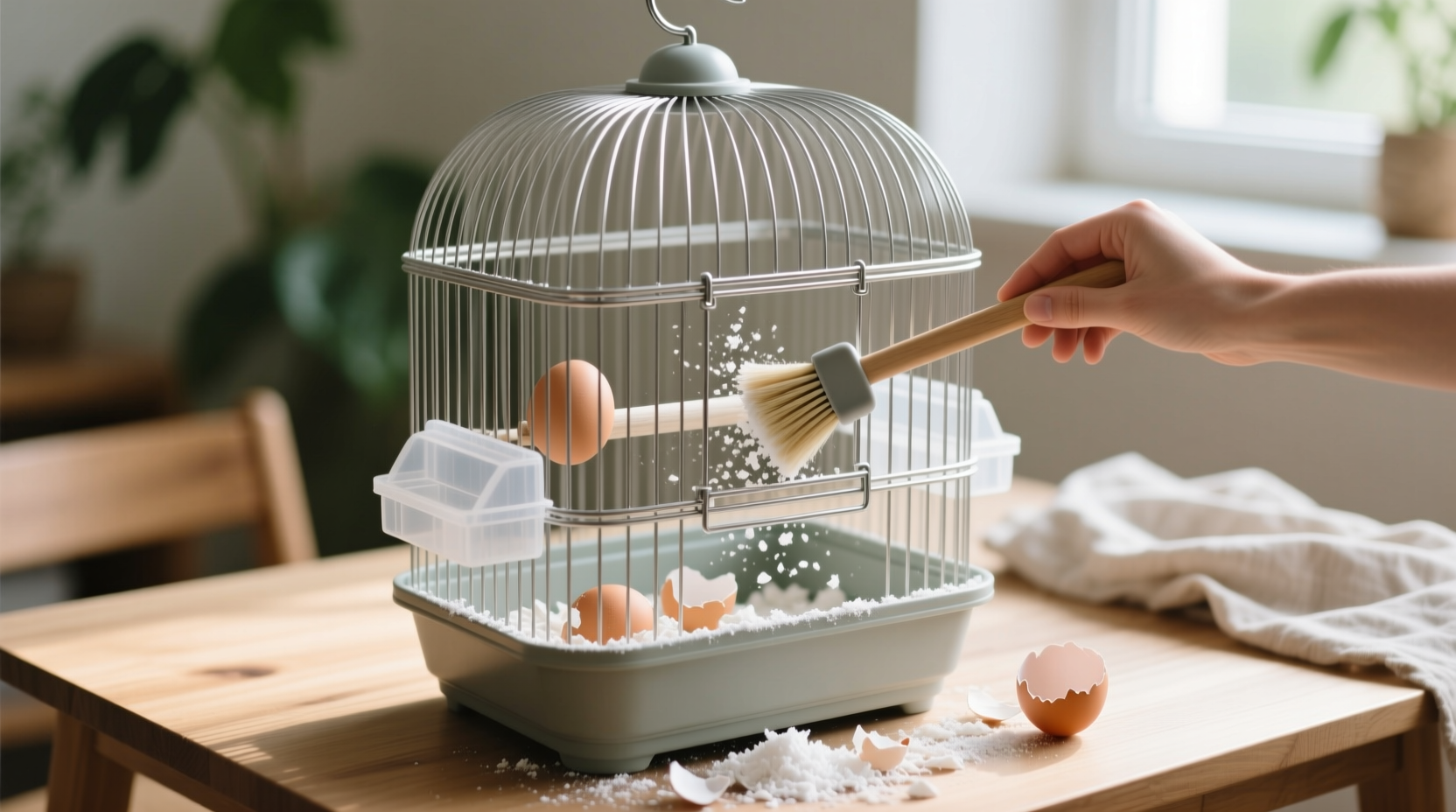 eco friendly birdcage cleaning with eggshells
