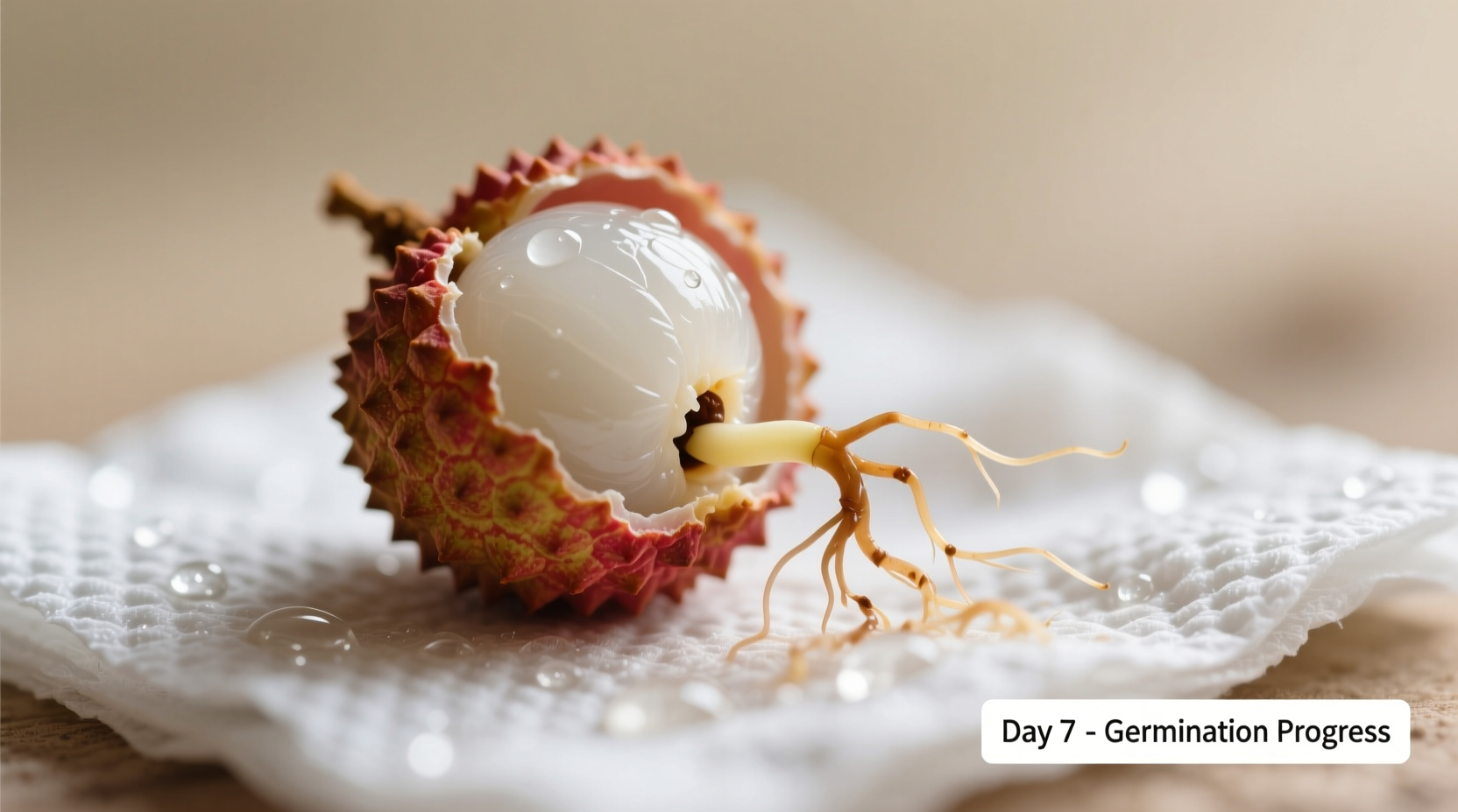 Lychee seed germination progress in paper towel