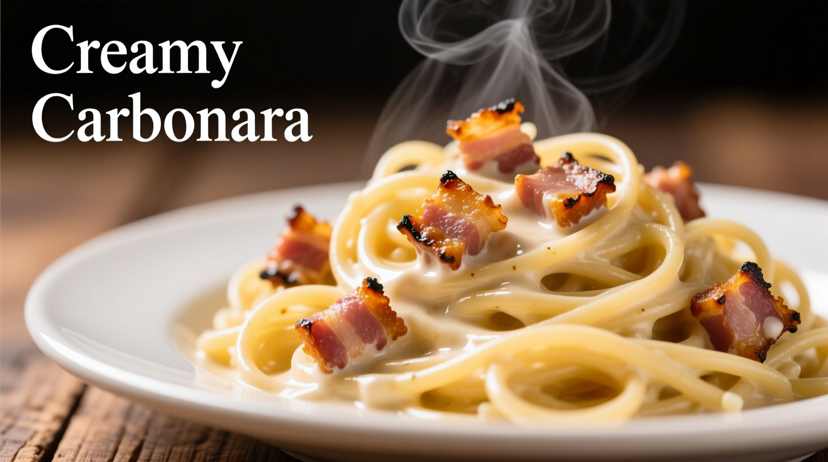 Creamy carbonara with visible guanciale pieces