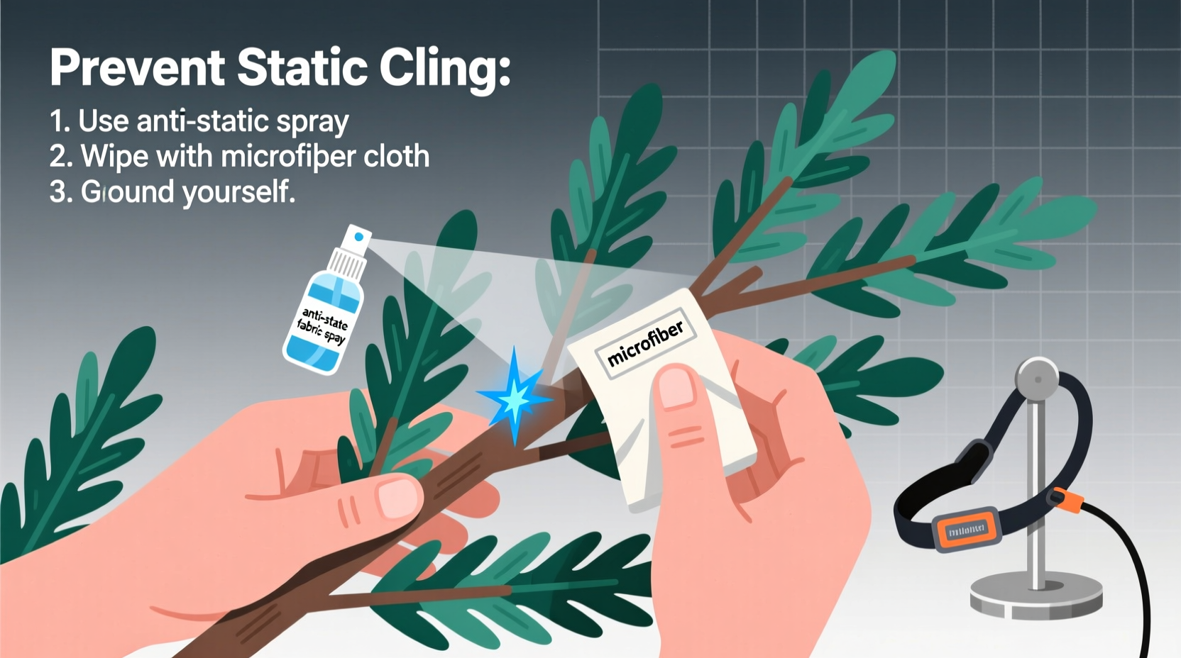 how to prevent static cling when handling synthetic tree branches