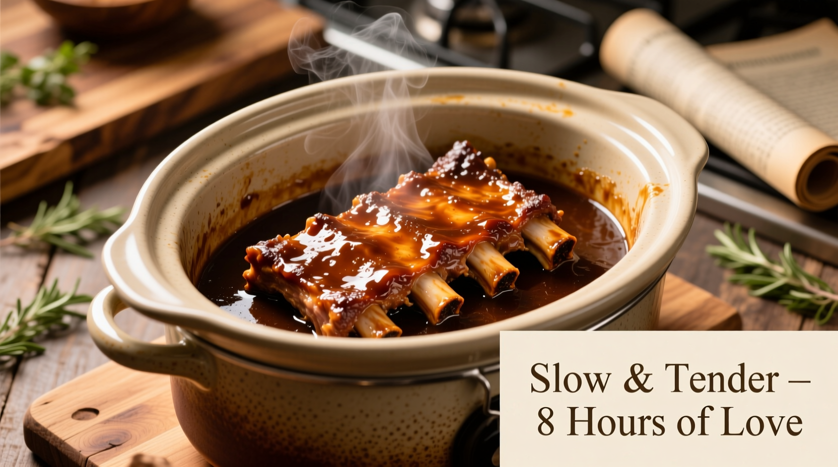 Slow cooked ribs in crock pot showing tender meat