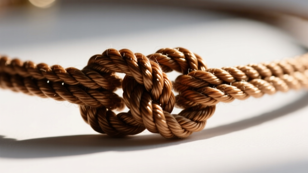 Detailed view of a sliding macrame knot on a waxed cotton Jan Michaels necklace cord, highlighting the tension and woven texture.