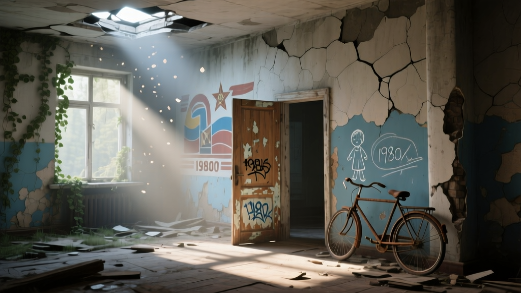 Aging and ruined wall art in the Chernobyl area of Ukraine
