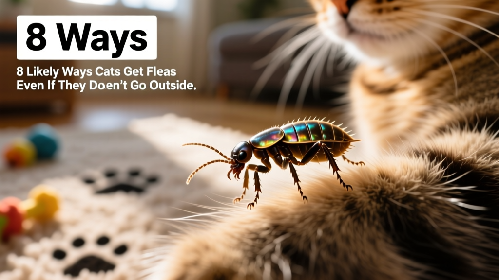 Close-up of a single flea on a cat's fur, showing its tiny, flattened body and strong hind legs