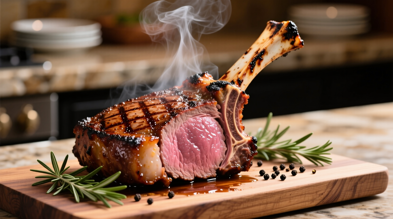 Perfectly cooked prime rib roast with bone in