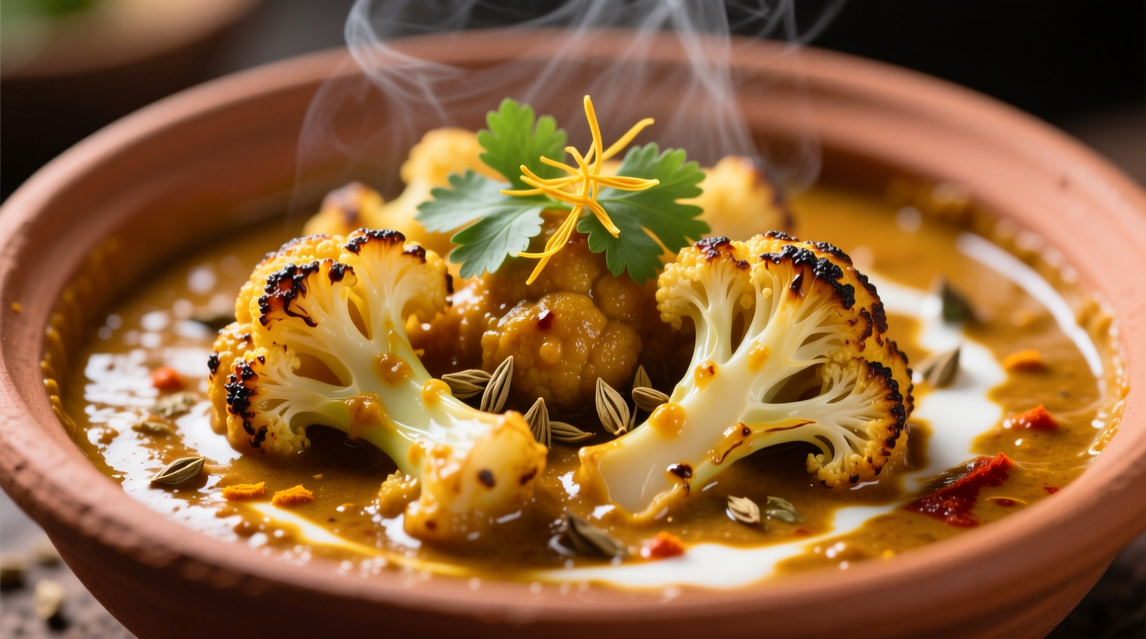 Golden roasted cauliflower in creamy tikka masala sauce