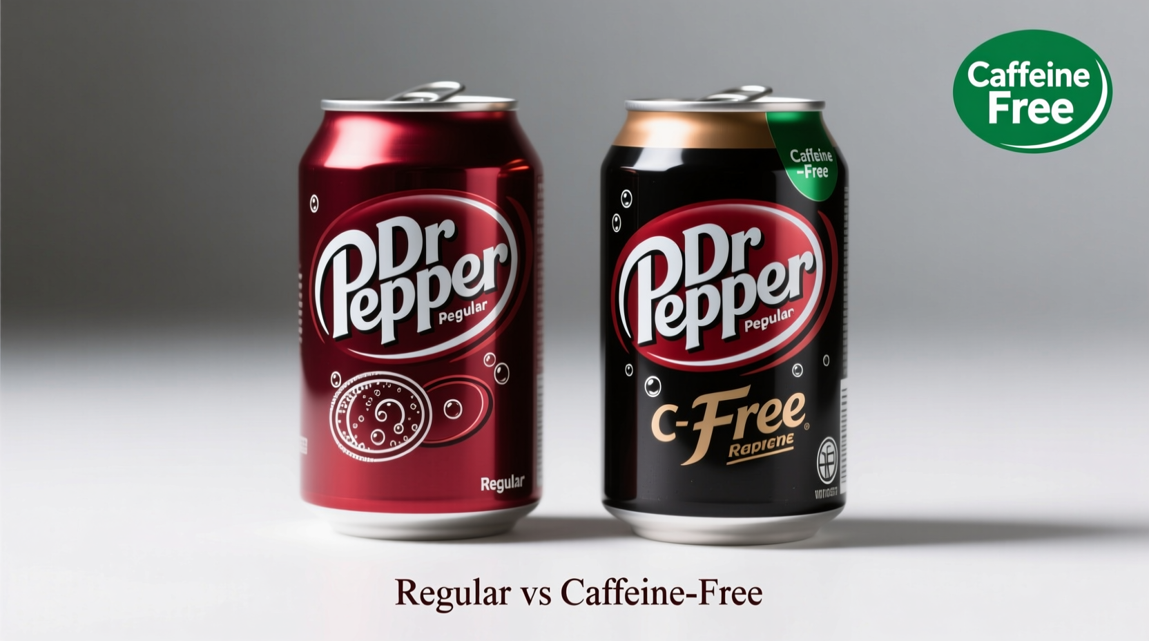 Dr Pepper cans showing regular and caffeine-free varieties