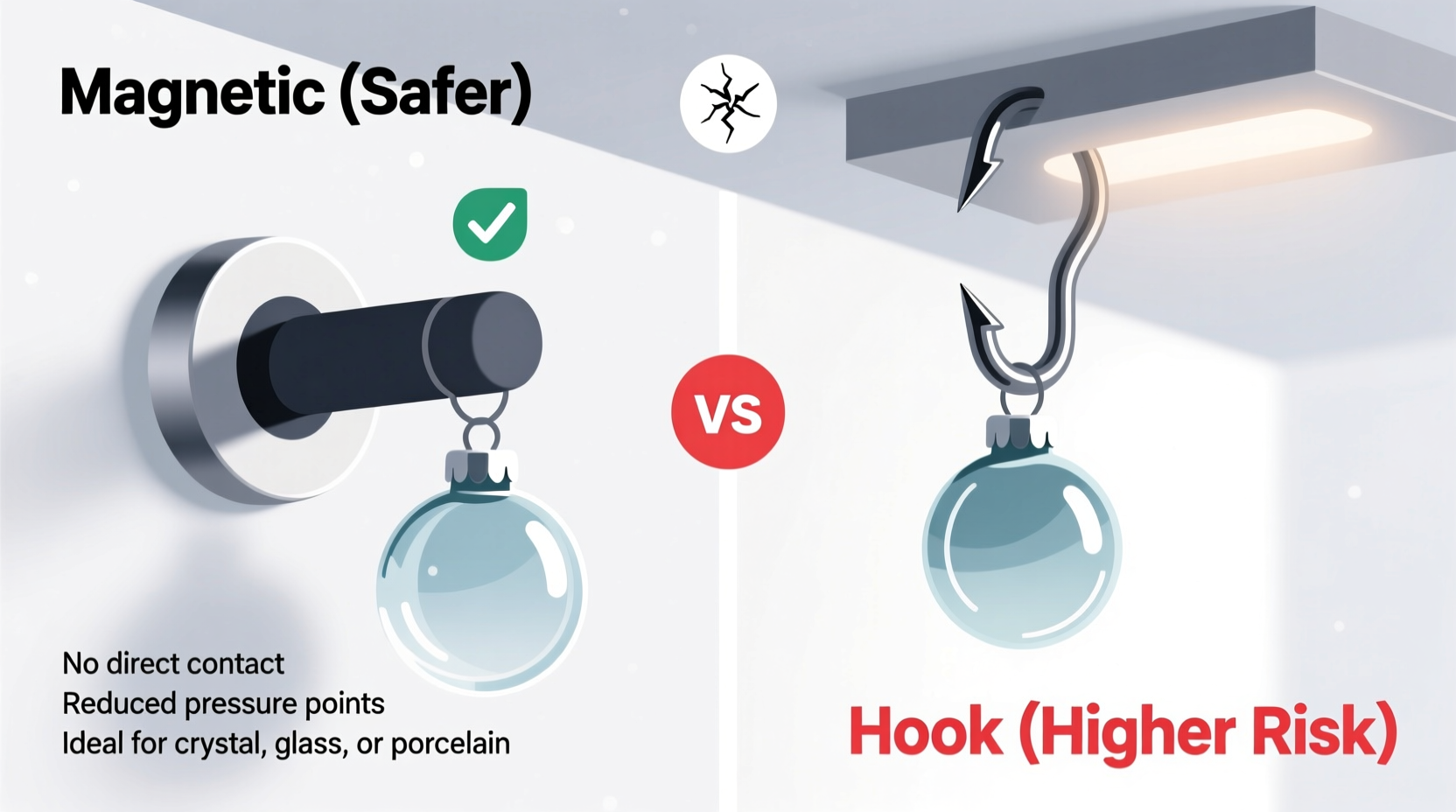 magnetic vs hook hangers for fragile christmas ornaments which is safer
