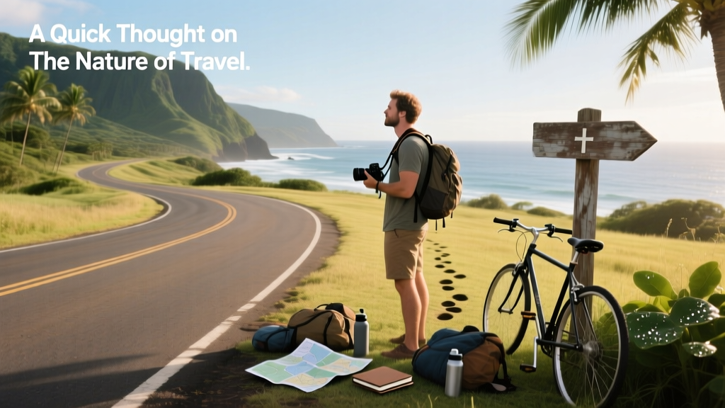 Route for Less writer posing for a photo along the winding road of Hawaii