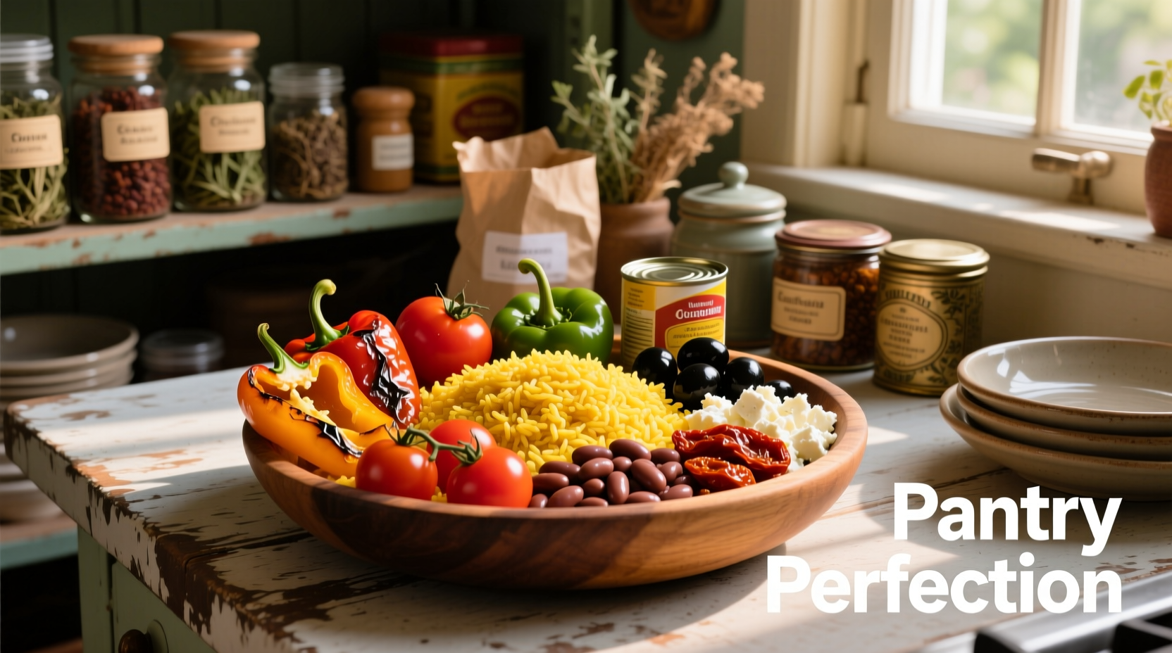 Colorful meal made from pantry ingredients