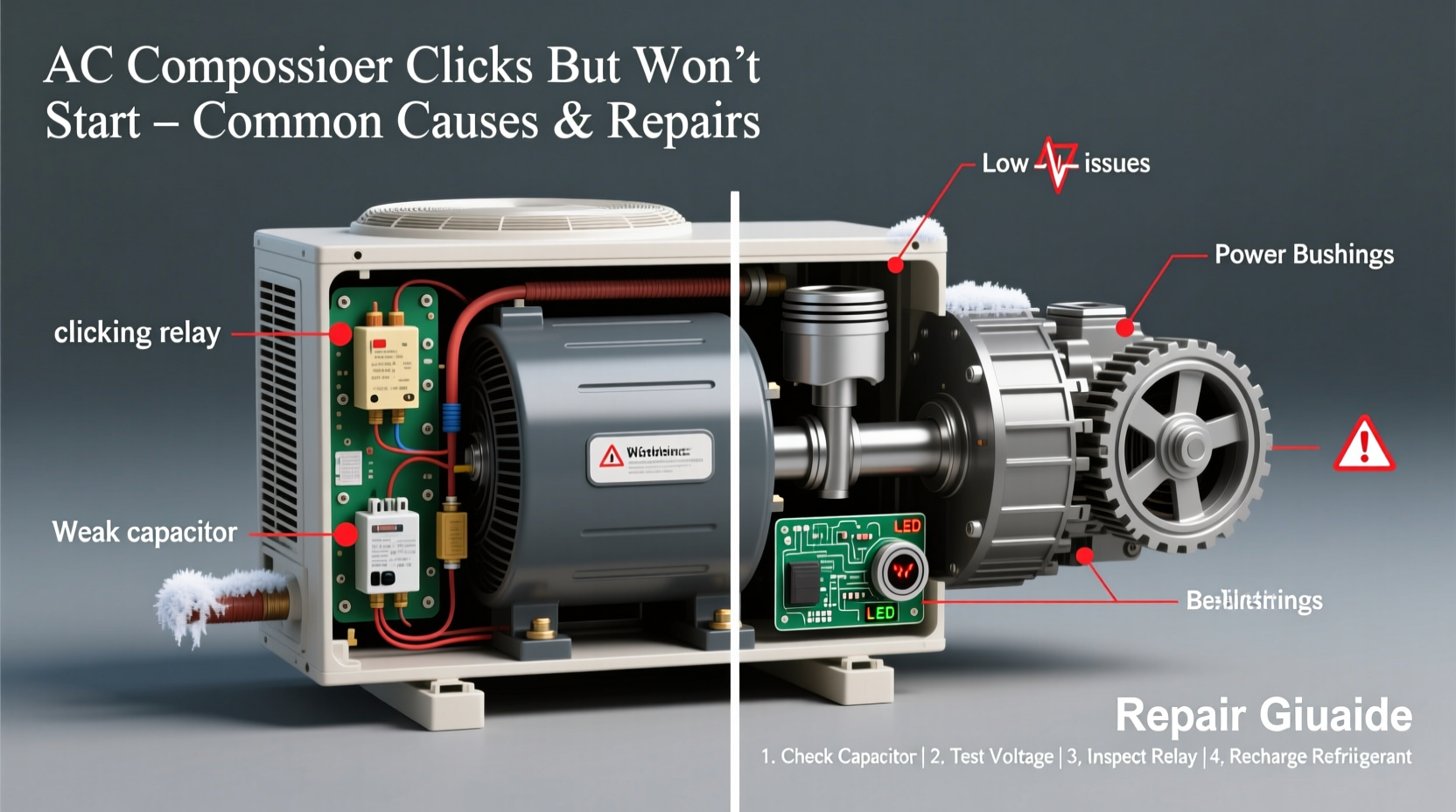 why does my ac compressor click but not start likely causes and repairs
