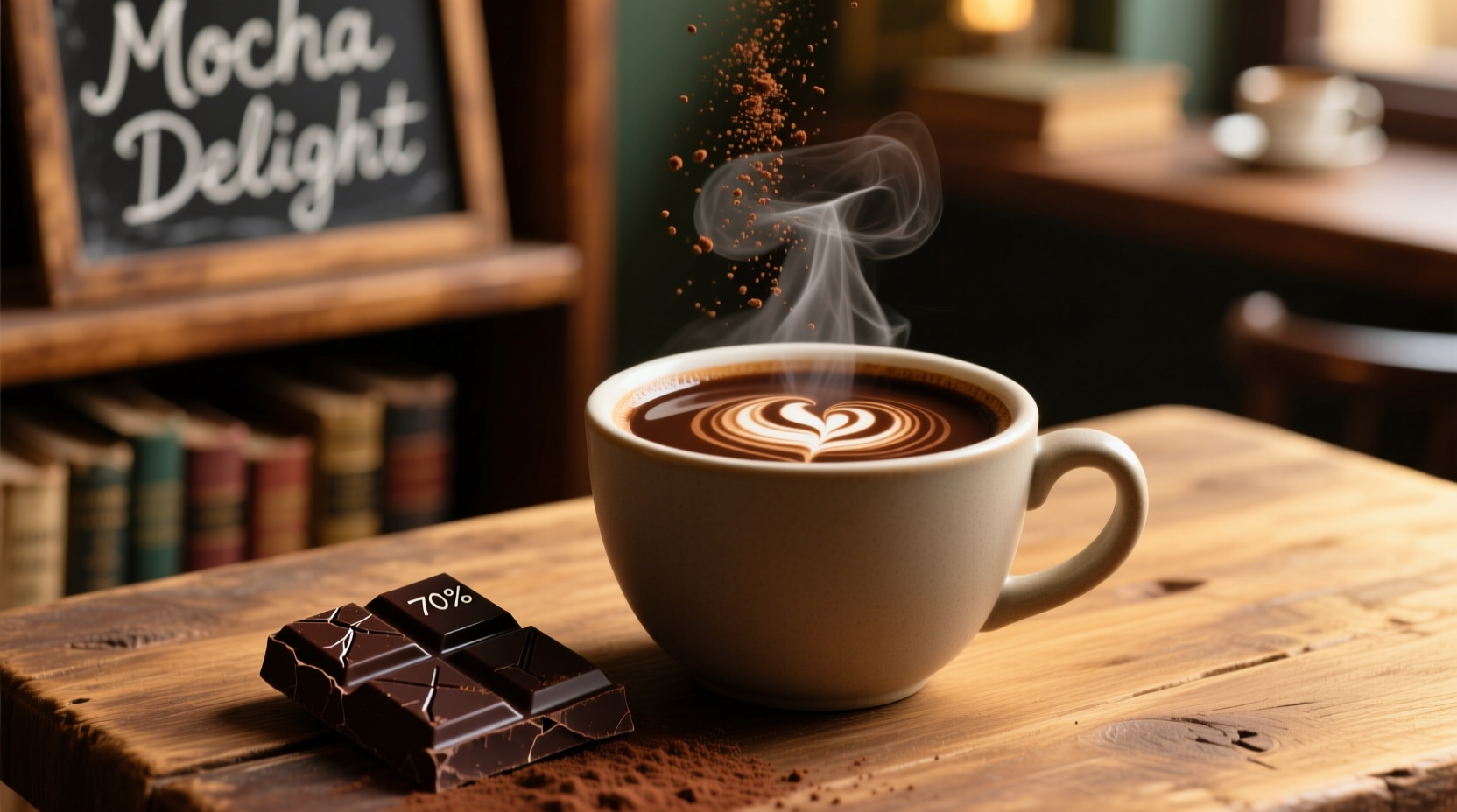 Mocha flavor components in coffee cup and chocolate