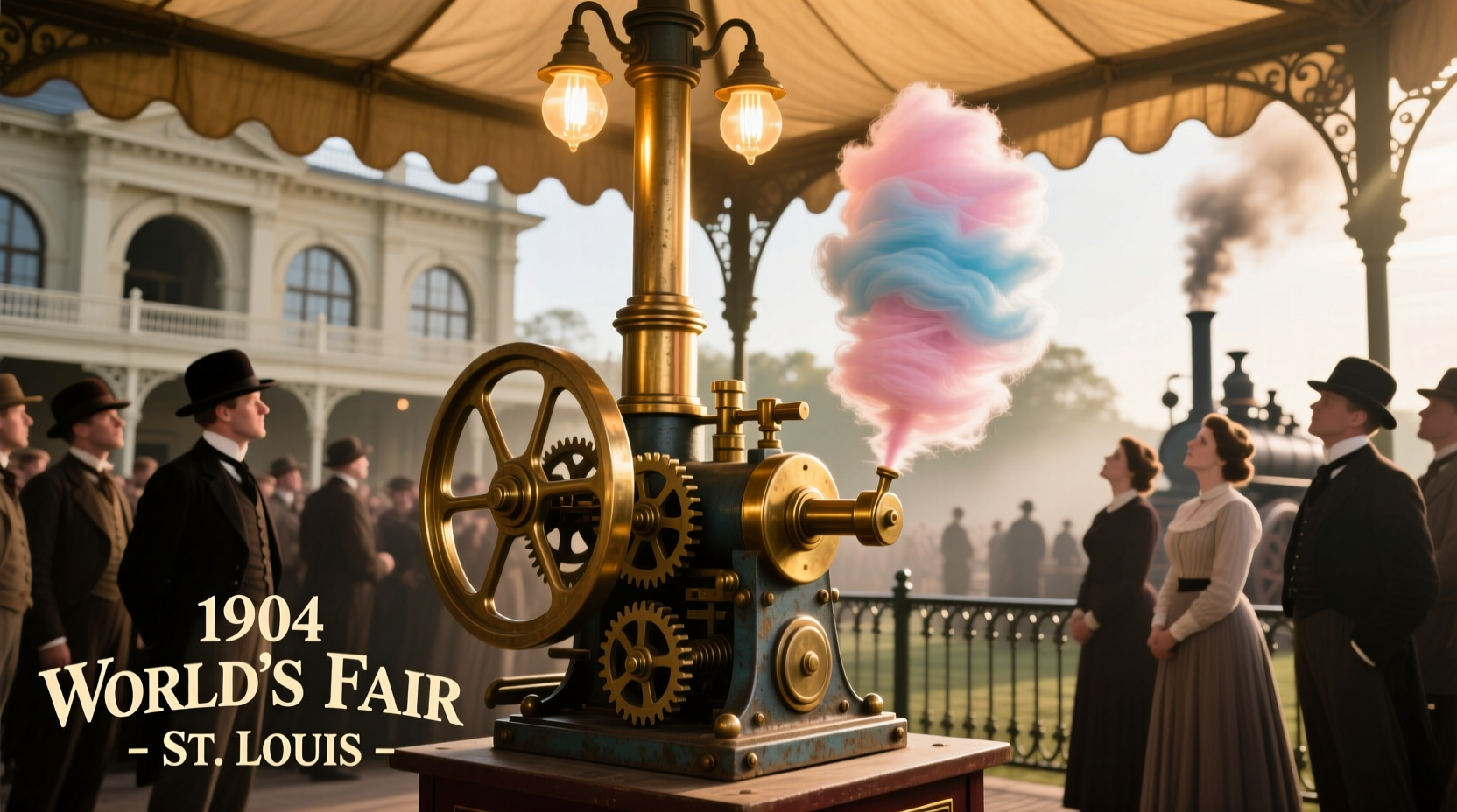Vintage cotton candy machine at a 1904 world's fair
