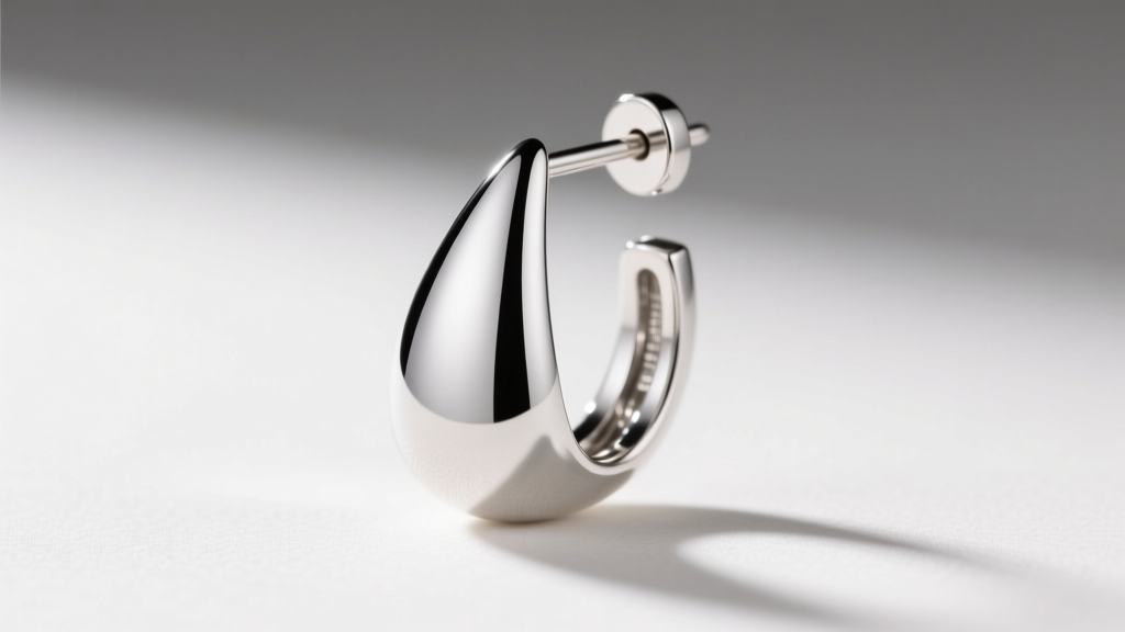 Close-up showing the post, friction notch, laser-welded articulation loop, and rigid teardrop body of a platinum drop earring.