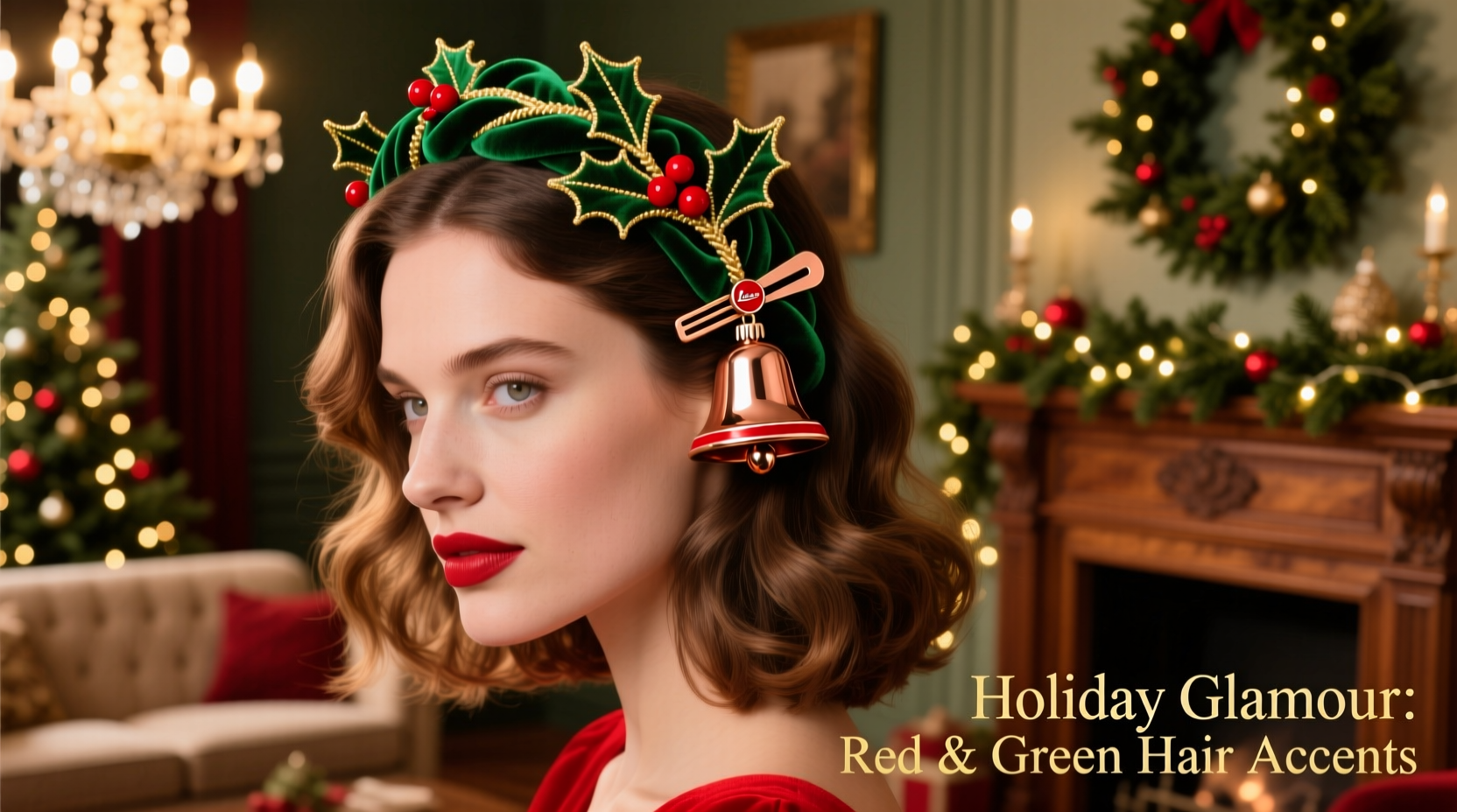 how to style hair accessories that complement a festive red and green palette