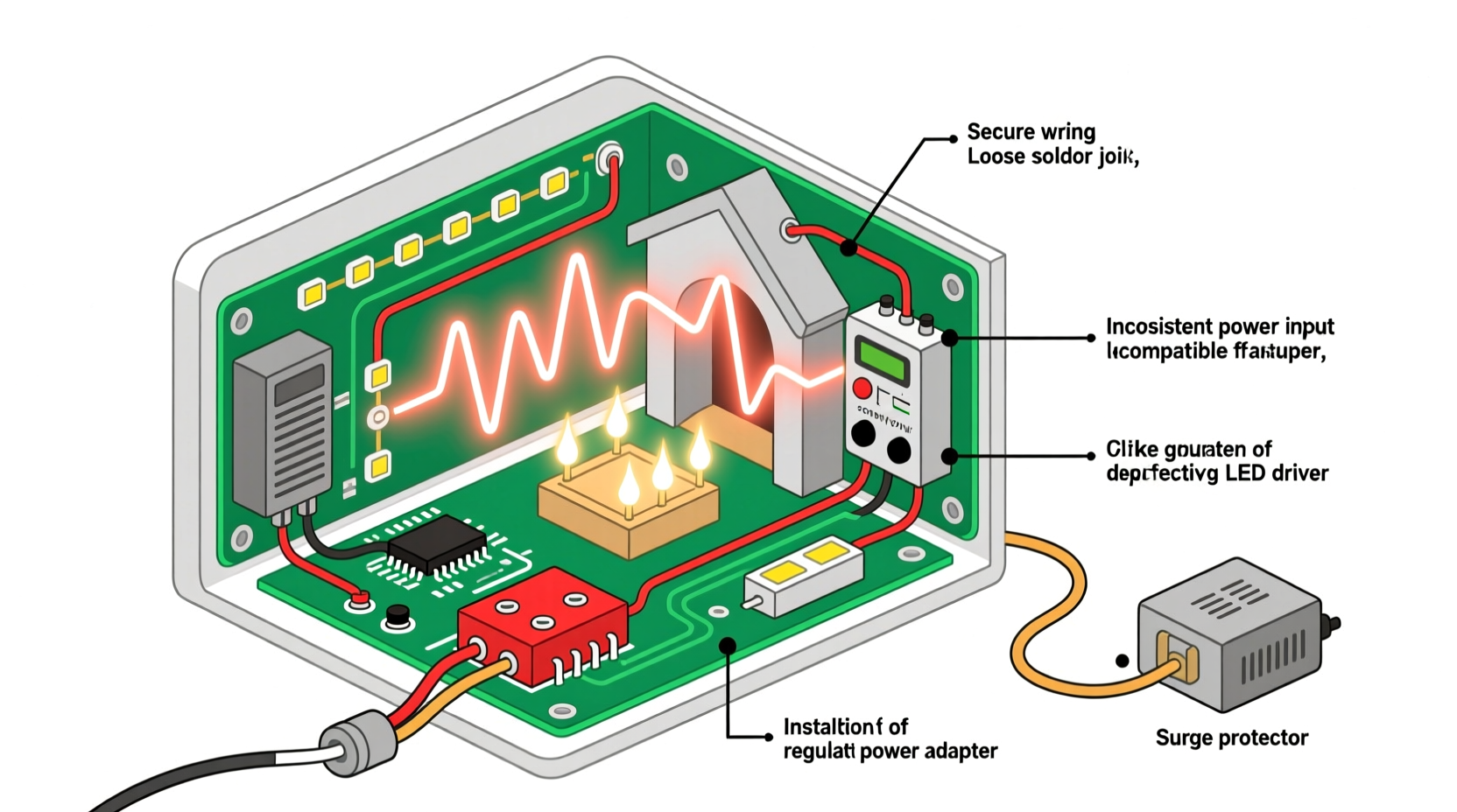 why does my illuminated nativity scene flicker and how to stabilize the circuit