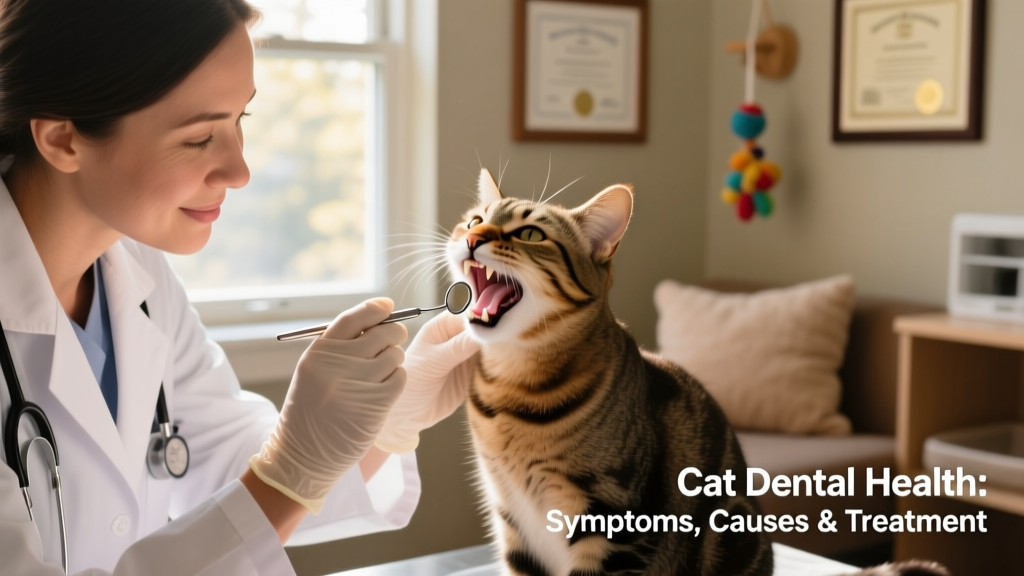 Veterinarian gently examining a cat's teeth during a routine checkup