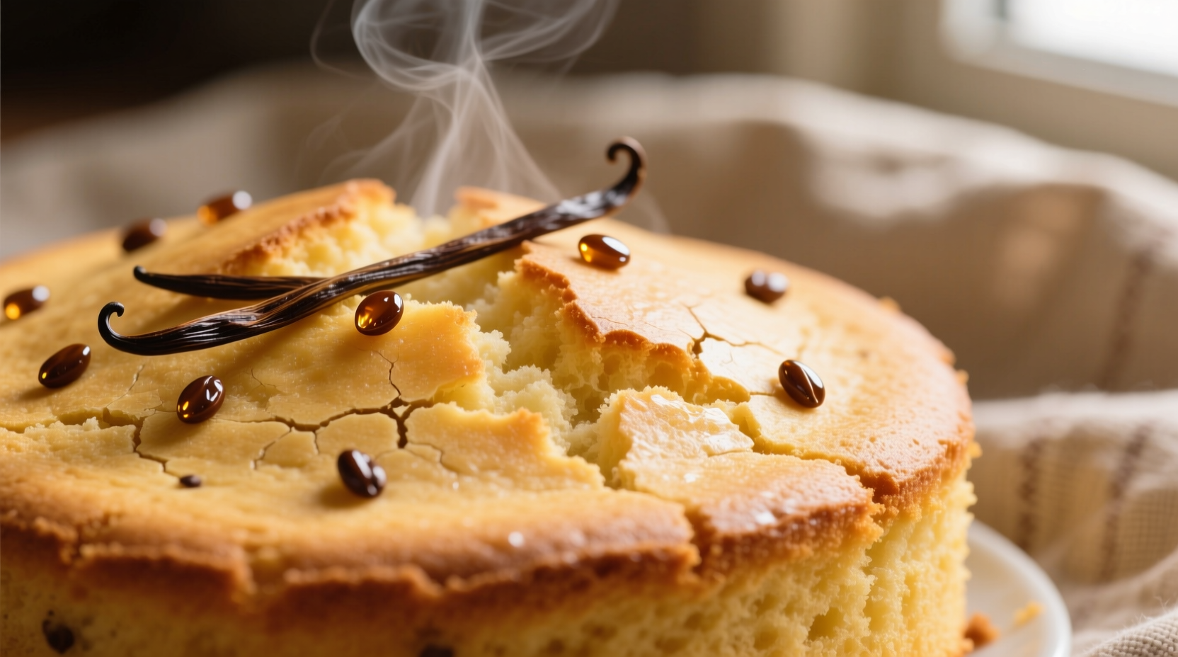 Freshly baked yellow cake with vanilla bean specks