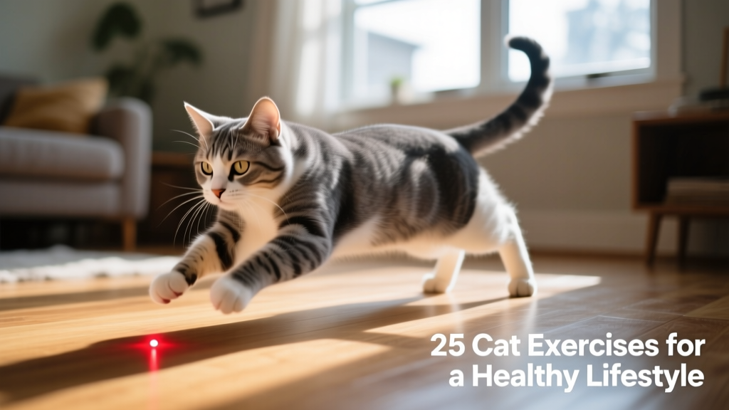 Cat mid-pounce, focused on a red laser dot on the floor