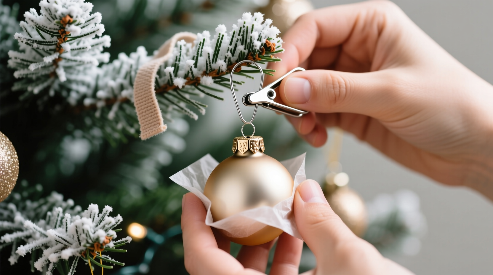 how to attach lightweight ornaments to a flocked christmas tree without cracking the flocking