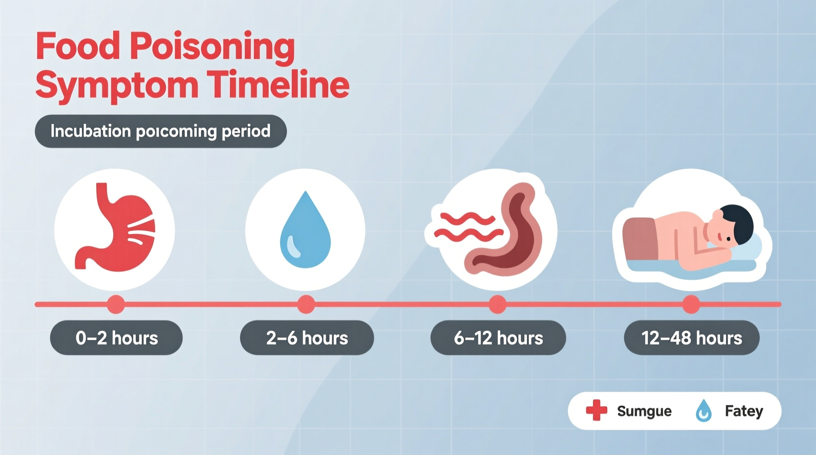 Zeitliche Entwicklung von Lebensmittelvergiftungssymptomen