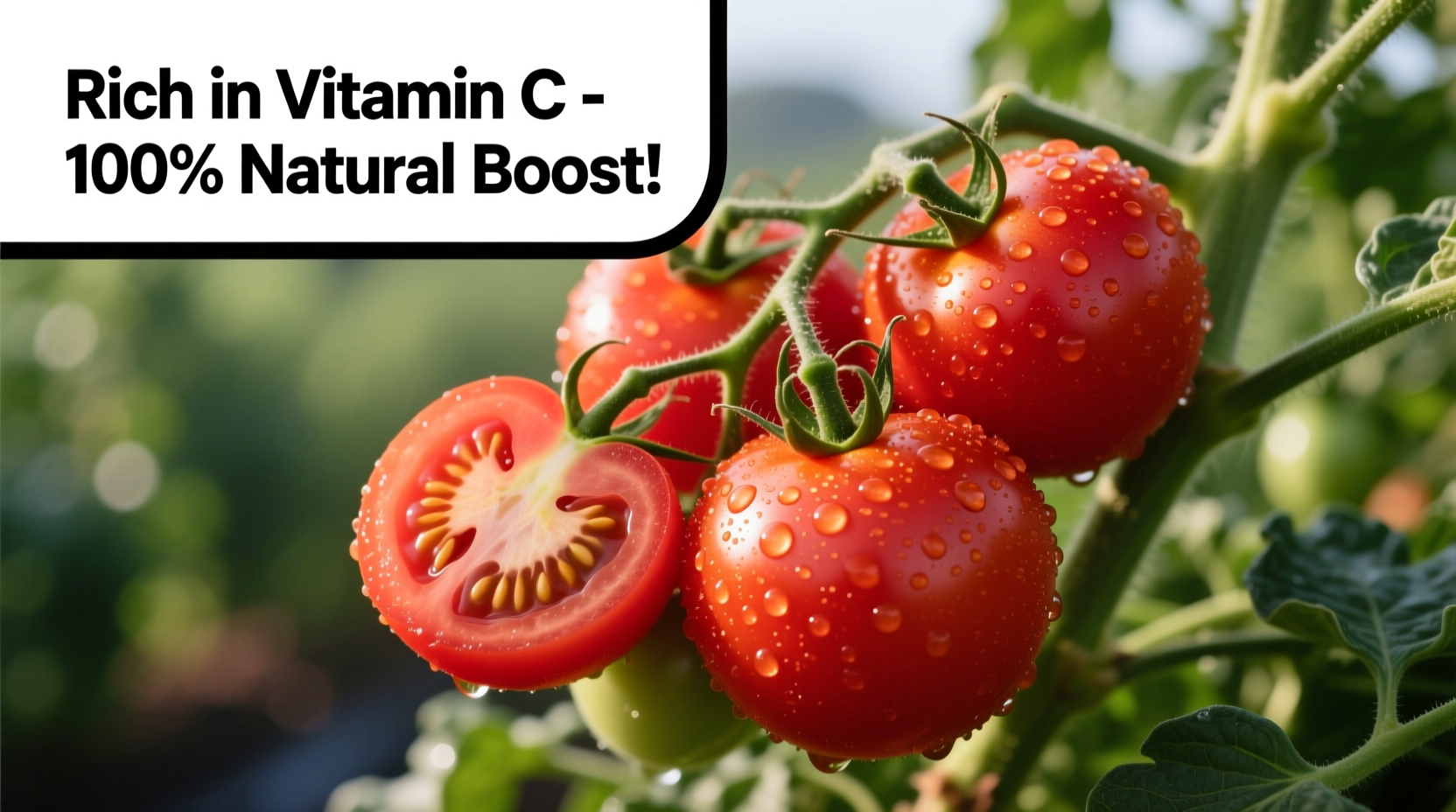 Fresh red tomatoes on vine showing vitamin C benefits