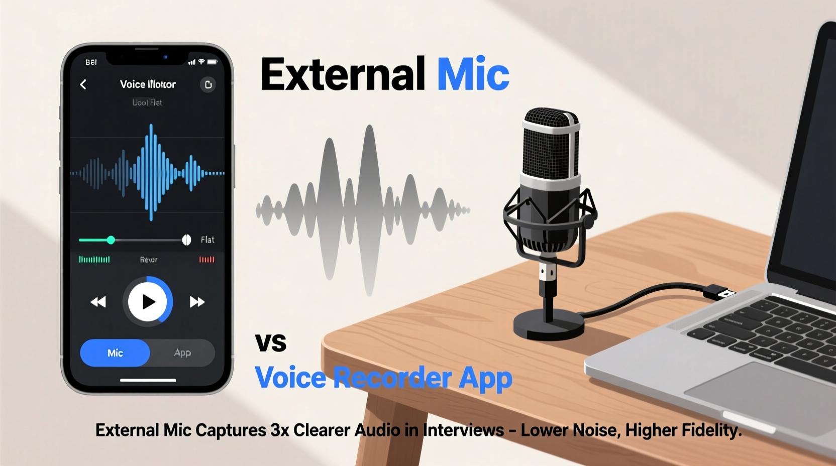 voice recorder app vs external mic which captures clearer audio for interviews